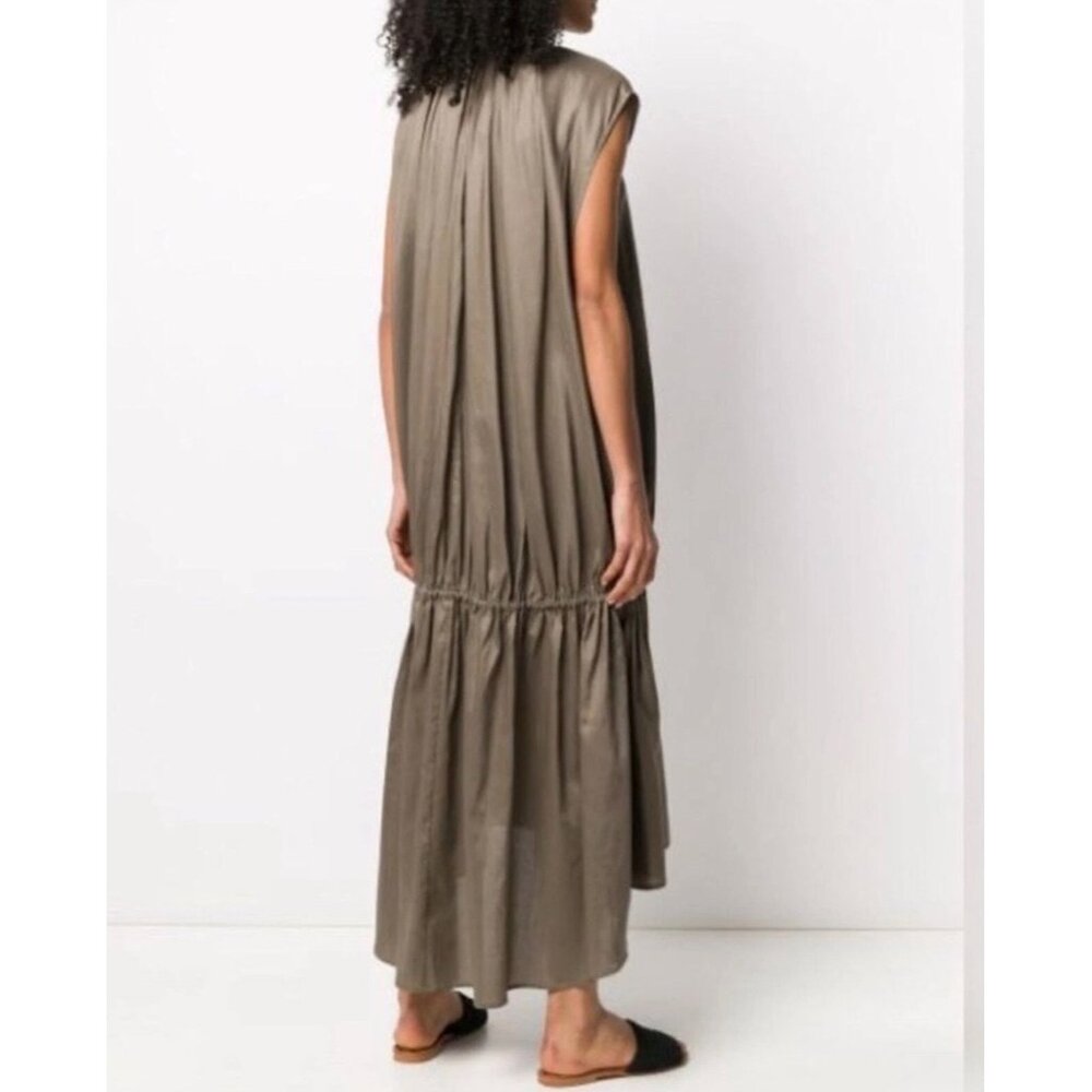 $490 Toteme L XL Pretoria Maxi Dress Green Drop Waist Lagenlook Party Wedding - Picture 3 of 13